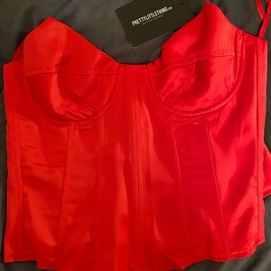 PLT Red Satin Corset Top